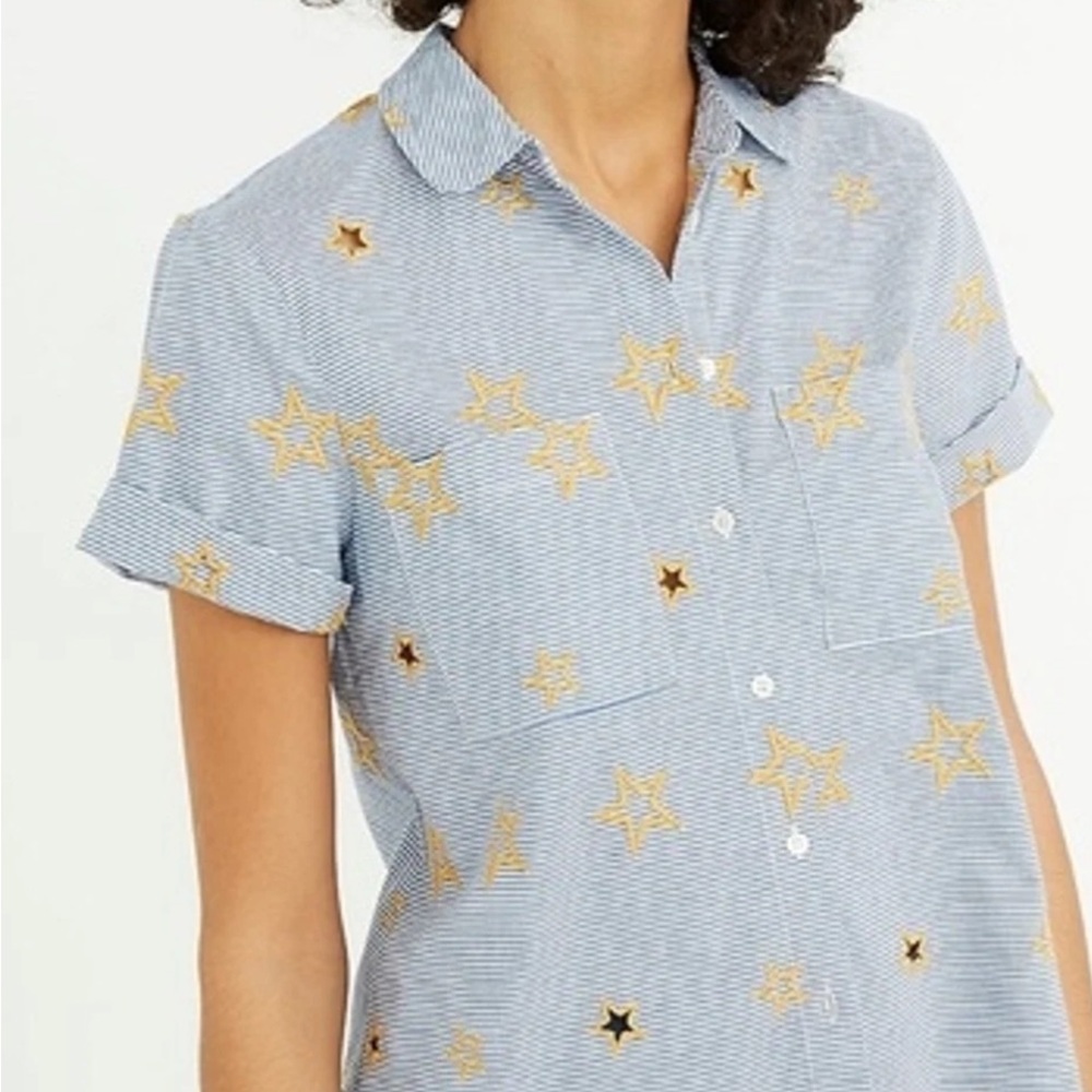 Madewell Striped Blue Shirt with Gold Stars size small